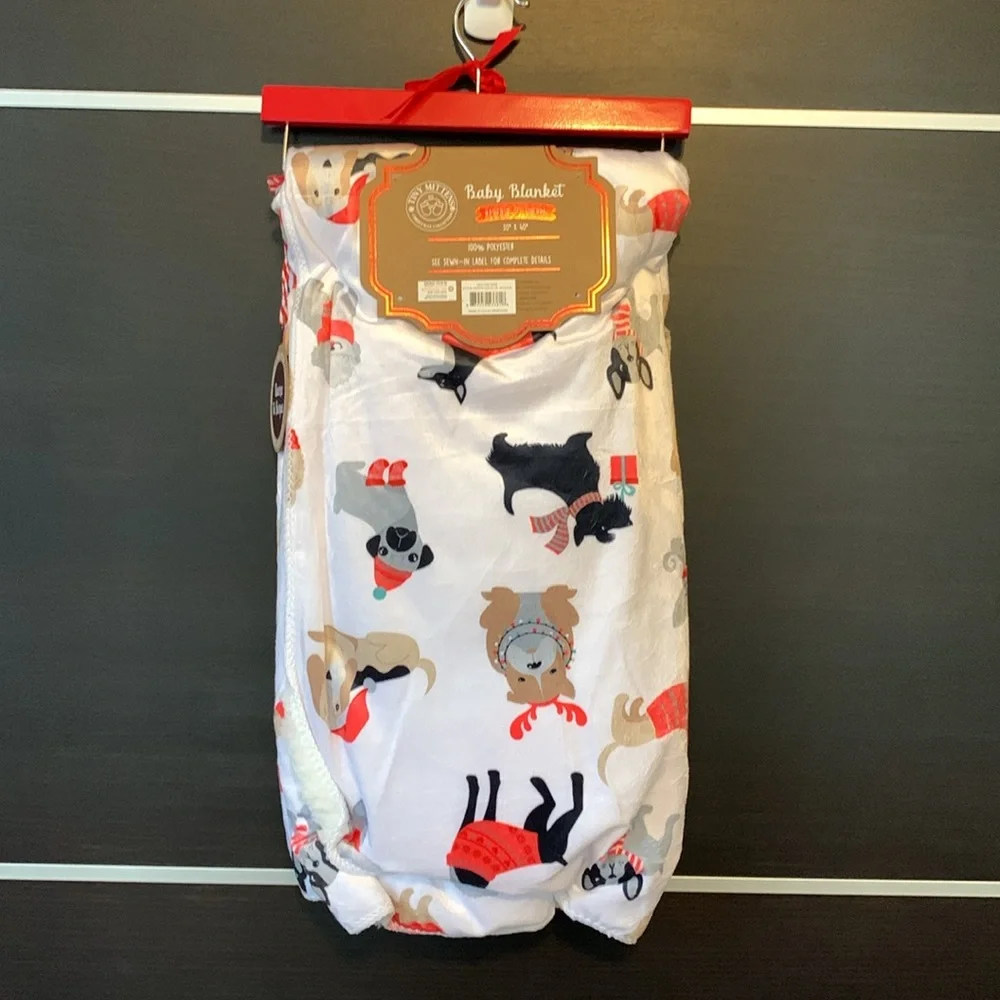 Tiny Mittens Puppy Days of Winter Holiday Reversible Sherpa Baby Blanket
